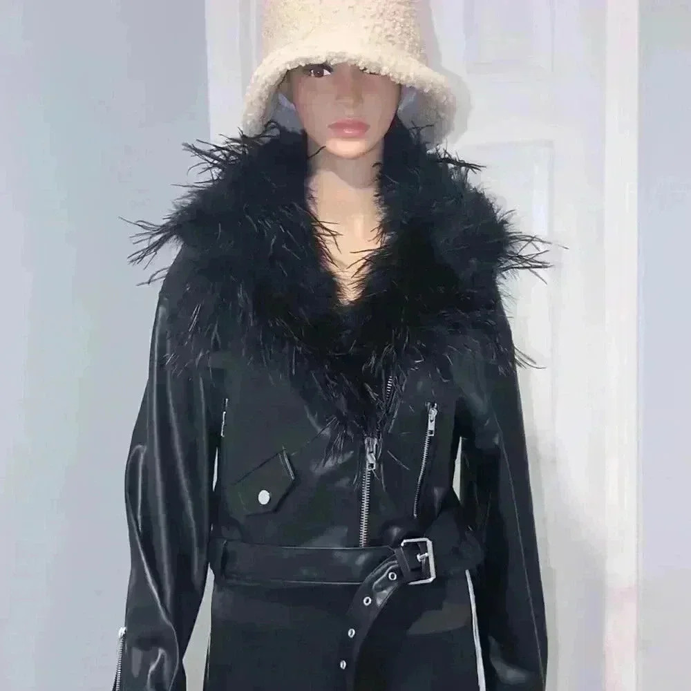 Fashion Nova moto jacket feathers